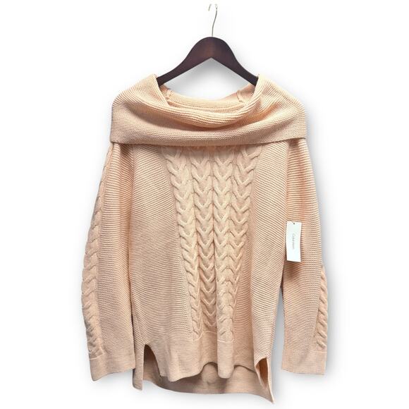 NWT Calvin Klein Cable Knit Cowl Neck Sweater Large - Picture 3 of 11